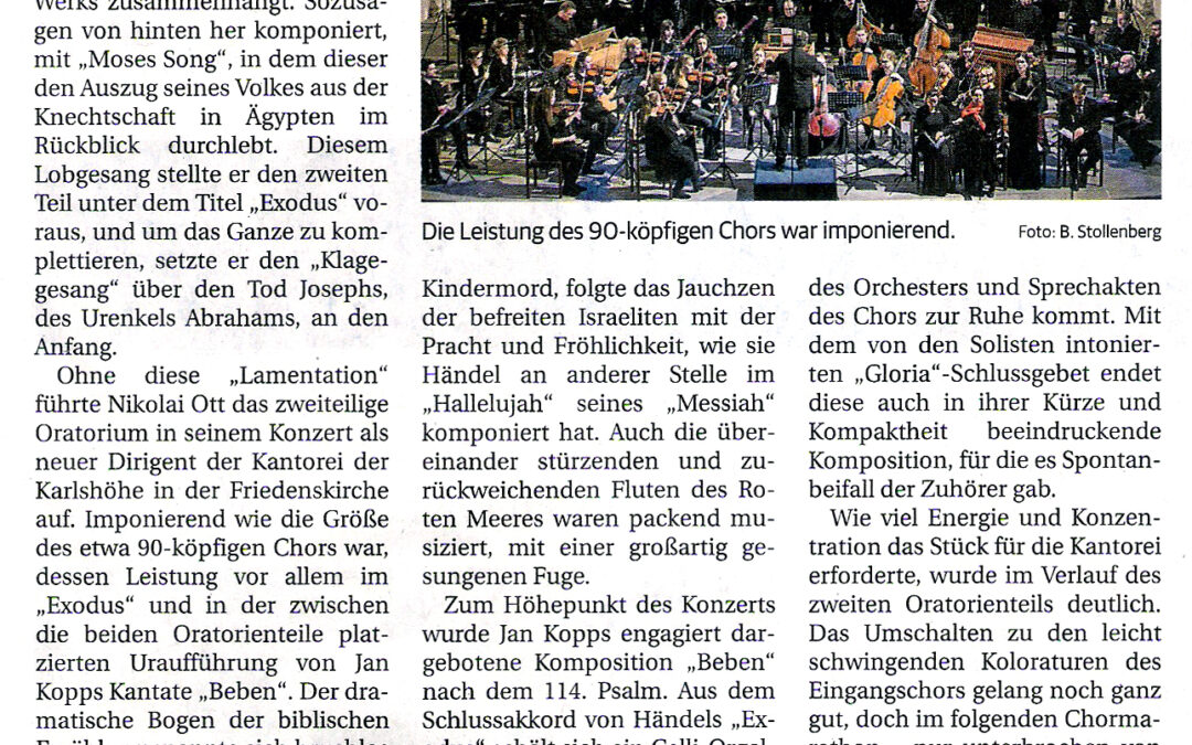 Eindrucksvolle Kontraste – Kantorei und Orchester der Karlshöhe intonieren „Israel in Egypt“ und „Beben“